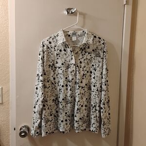 Floral Black and White Long Sleeve Top